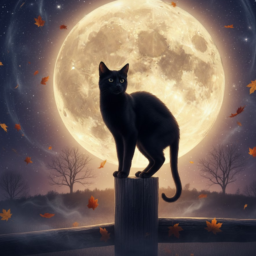 Black Cat and Moon