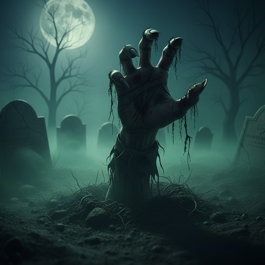 Zombie Hand Rising from the Ground
