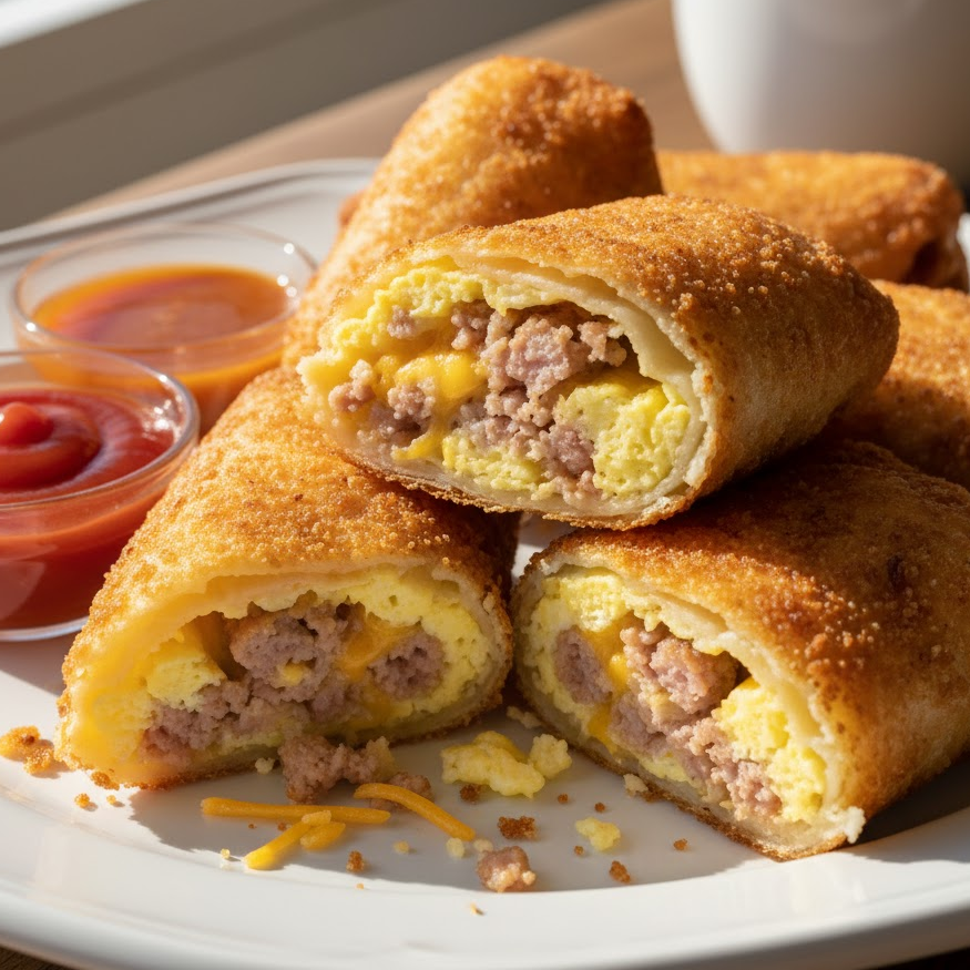 breakfast-egg-rolls-scrambled-eggs-sausage-cheese-crispy-shell