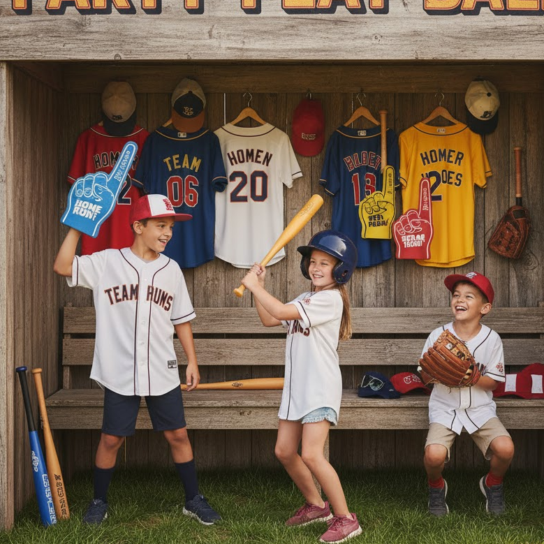 baseball-dugout-photo-booth-with-props-and-smiling-guests