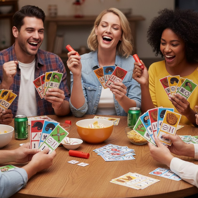 baseball-bingo-cards-and-guests-playing-at-table