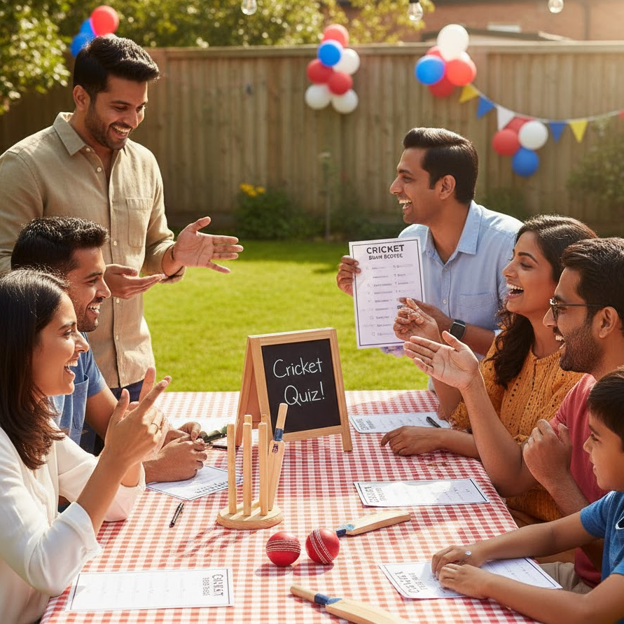 cricket-quiz-round-party-setup-with-trivia-sheets