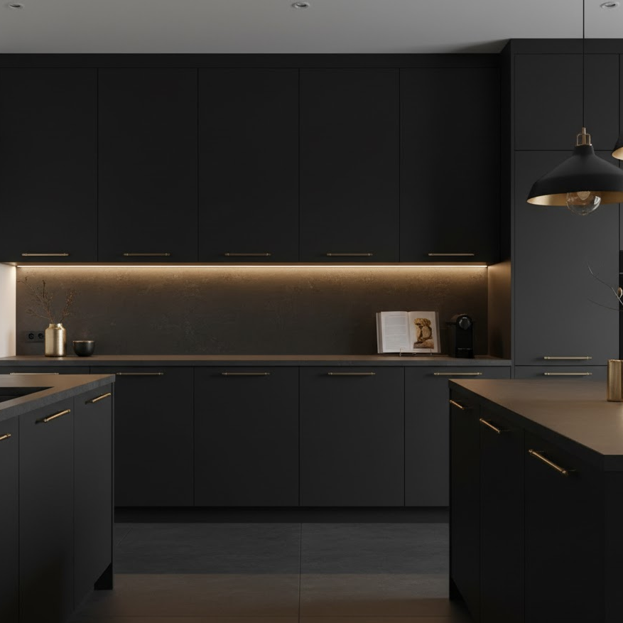 matte-black-kitchen-cabinets