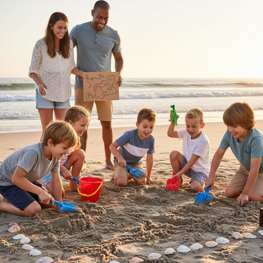 Dig-for-Treasure-Beach-Hunt-Kids-Shovels-Sand-Family-Fun-Outdoor-Adventure-Hidden-Objects-Beach-Activity