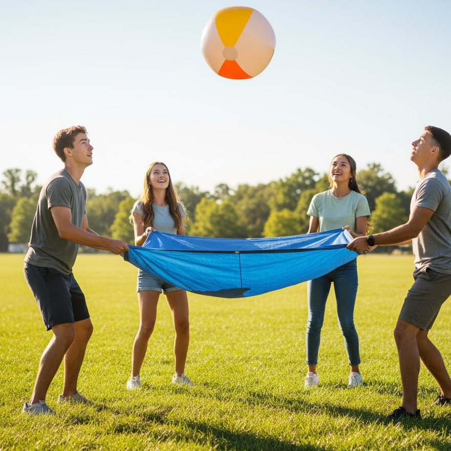 Blanket-Volleyball-Youth-Team-Game-Cooperation-Synchronized-Movement-Fun-Group-Activity-Teen-Sports-Communication