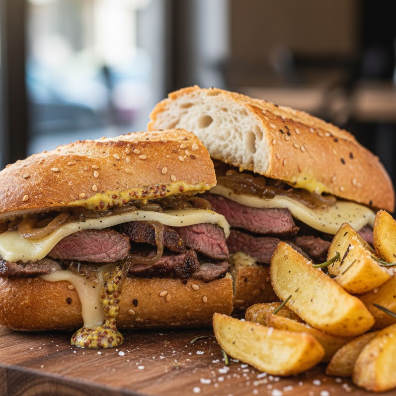 Steak-sandwich-or-cheesesteak-with-caramelized-onions-and-melted-cheese