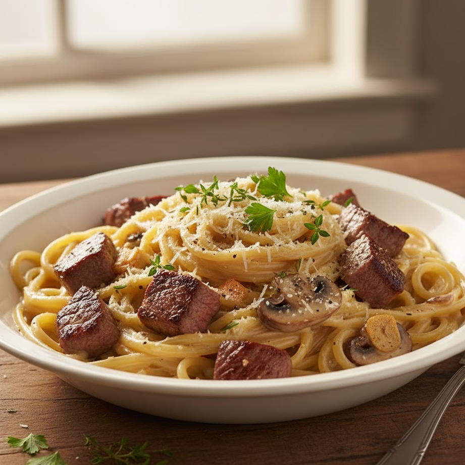 Creamy-steak-pasta-with-mushrooms-garlic-and-parmesan