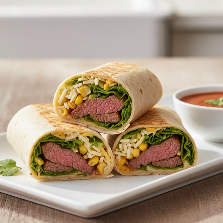 Steak-stuffed-wraps-with-lettuce-corn-cheese-and-sauce