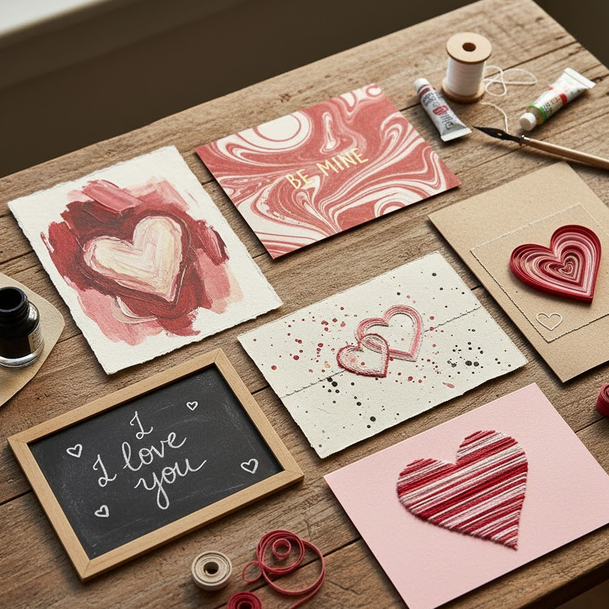 handmade-artistic-valentine-cards-with-paint-strokes-quilling-embroidery-marble-patterns-and-textured-paper