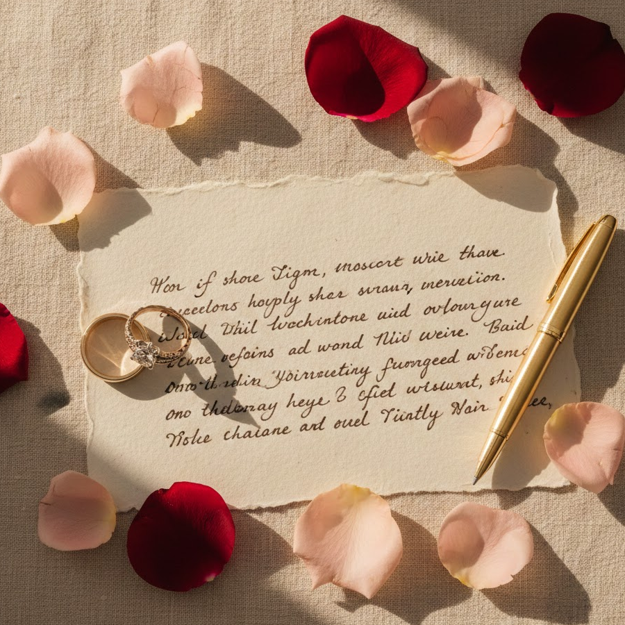 romantic-love-letter-flat-lay-for-your-wife-warm-lighting-rose-petals-wedding-rings-elegant-scene