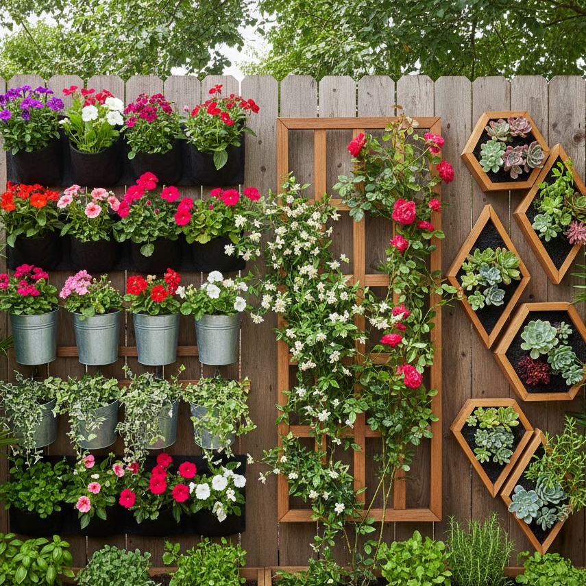 garden-fence-decor-vertical-planters-ivy-jasmine-succulent-flowers