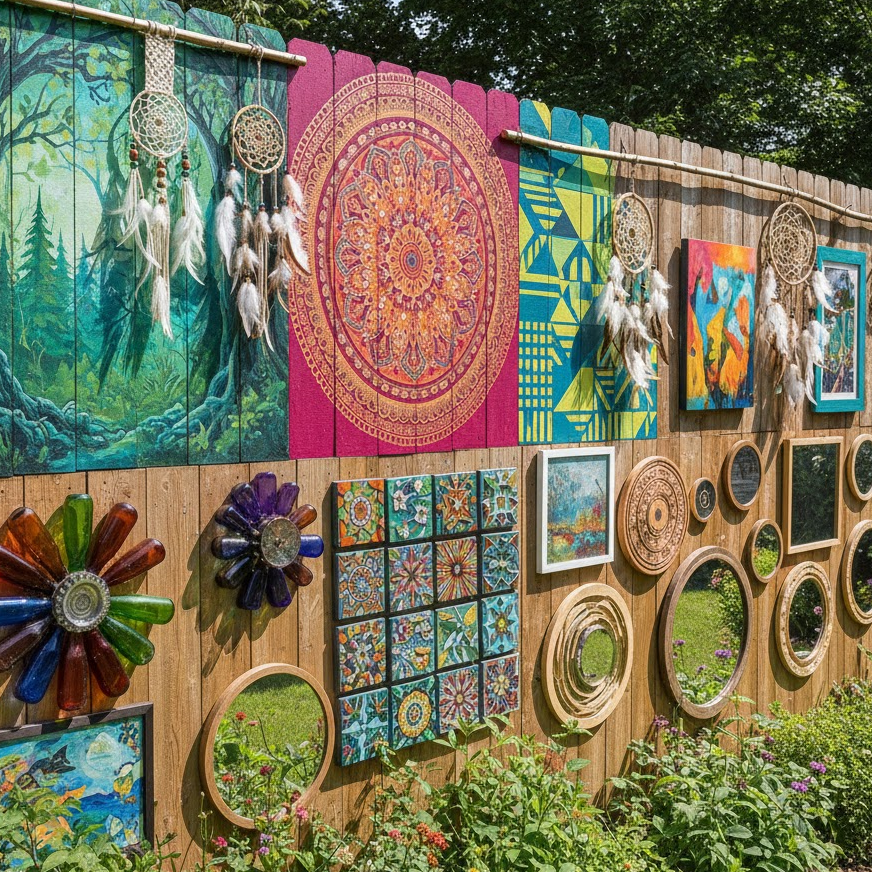 artistic-fence-decor-mural-mandala-geometric-upcycled-macrame-dreamcatcher