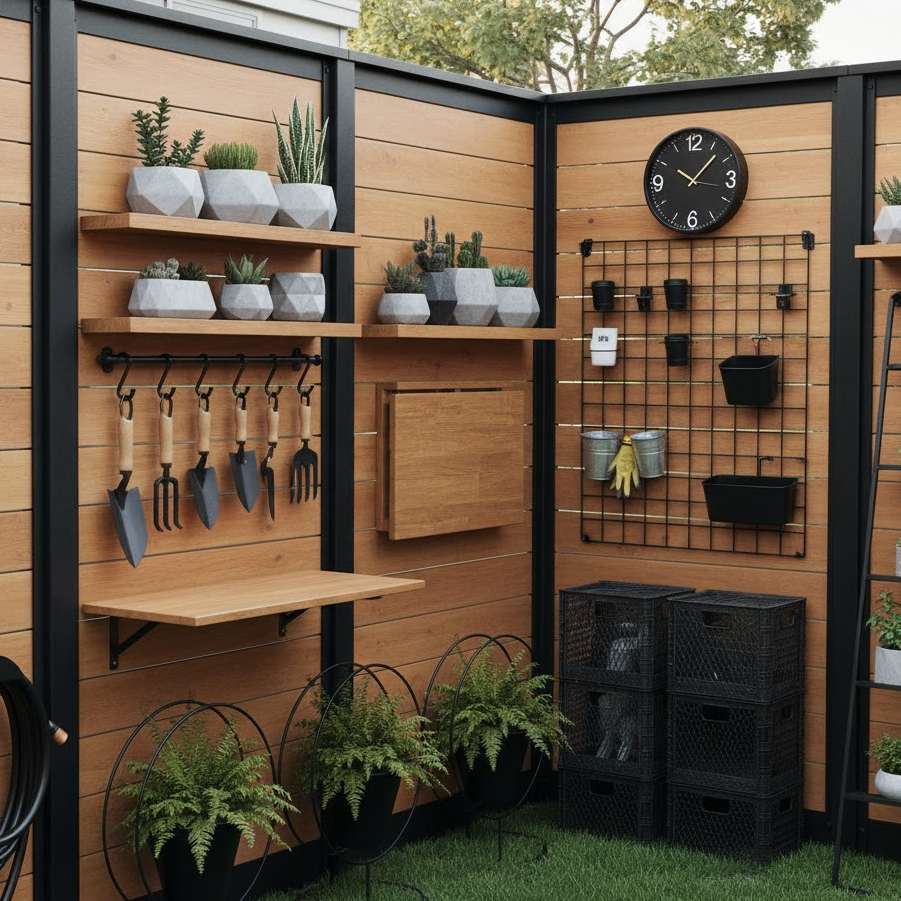 modern-fence-decor-shelves-storage-tools-steel-planters-functional