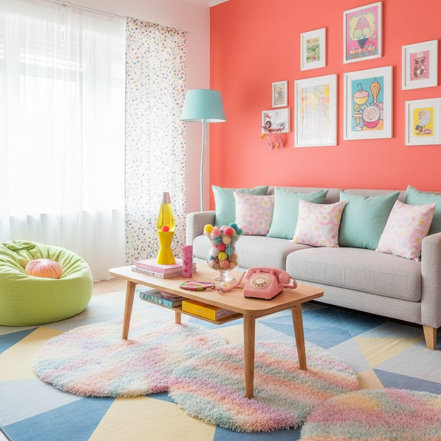 playful-vibrant-coral-mint-pink-colorful-rugs-cheerful-room