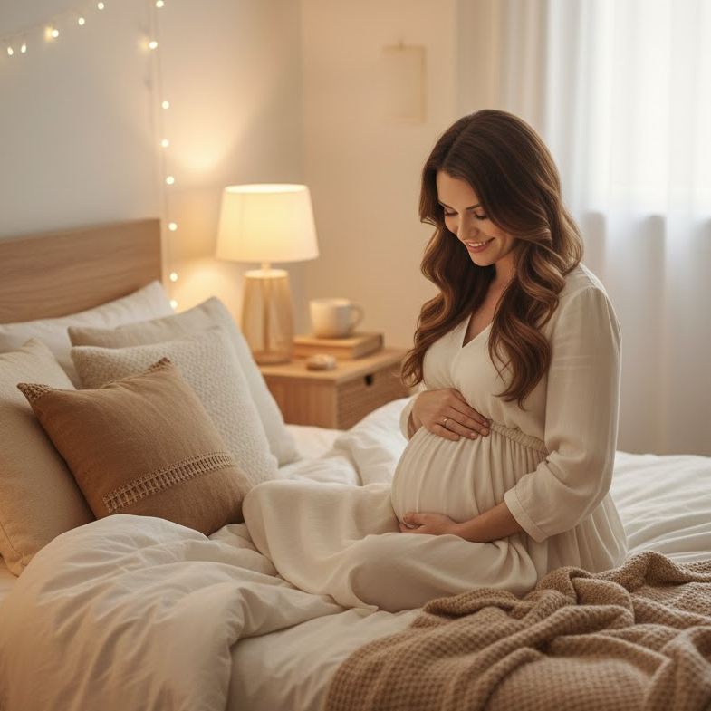 cozy-indoor-maternity-shoot-pregnant-woman-on-bed-soft-light-intimate-setting