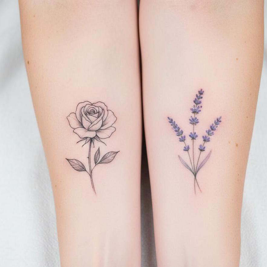 floral-matching-tattoo-hand-back-design