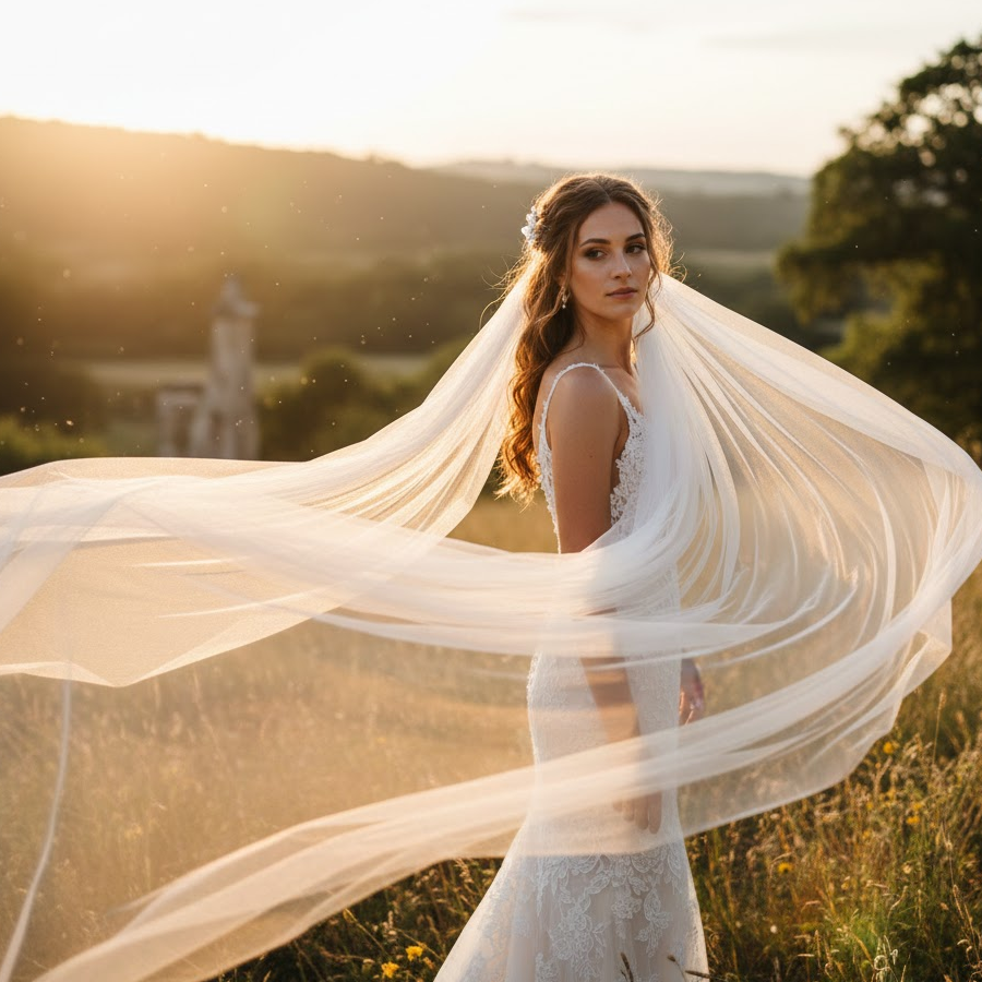 bride-veil-flowing-romantic-wedding-portrait-outdoor