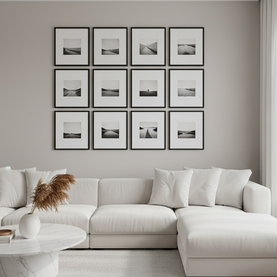 classic-grid-photo-wall-layout-minimalist-gallery-style-symmetrical-frames-modern-home-decor
