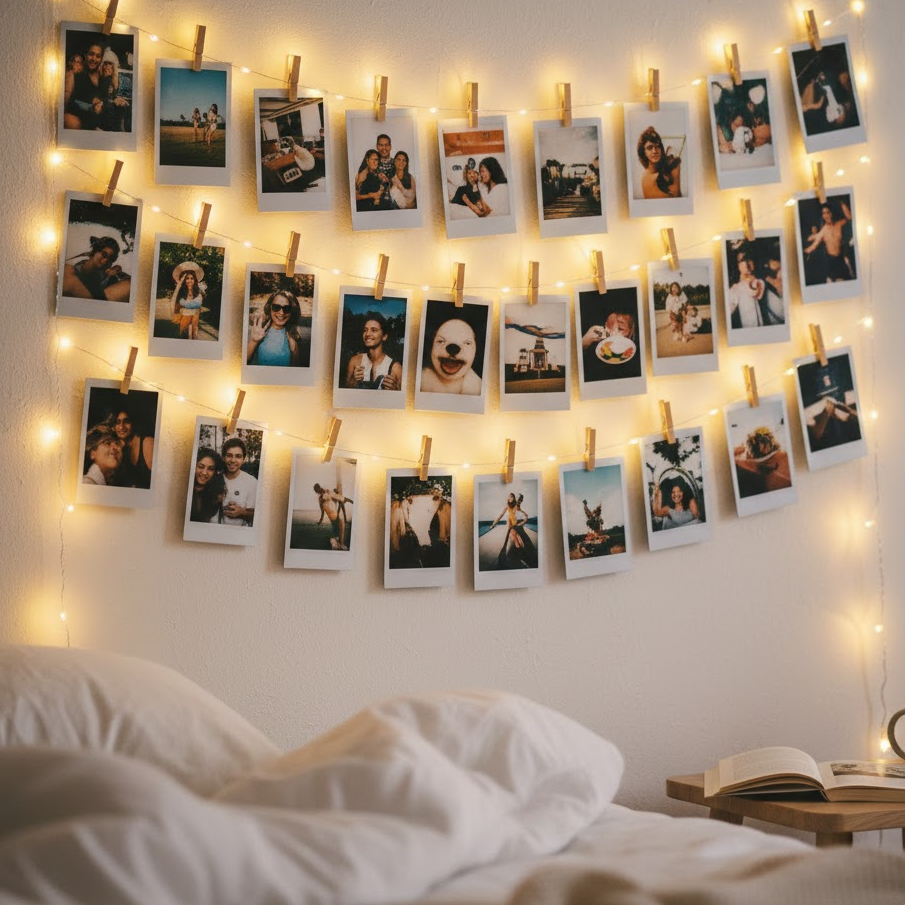 polaroid-memory-wall-fairy-lights-cozy-display-nostalgic-photo-decor