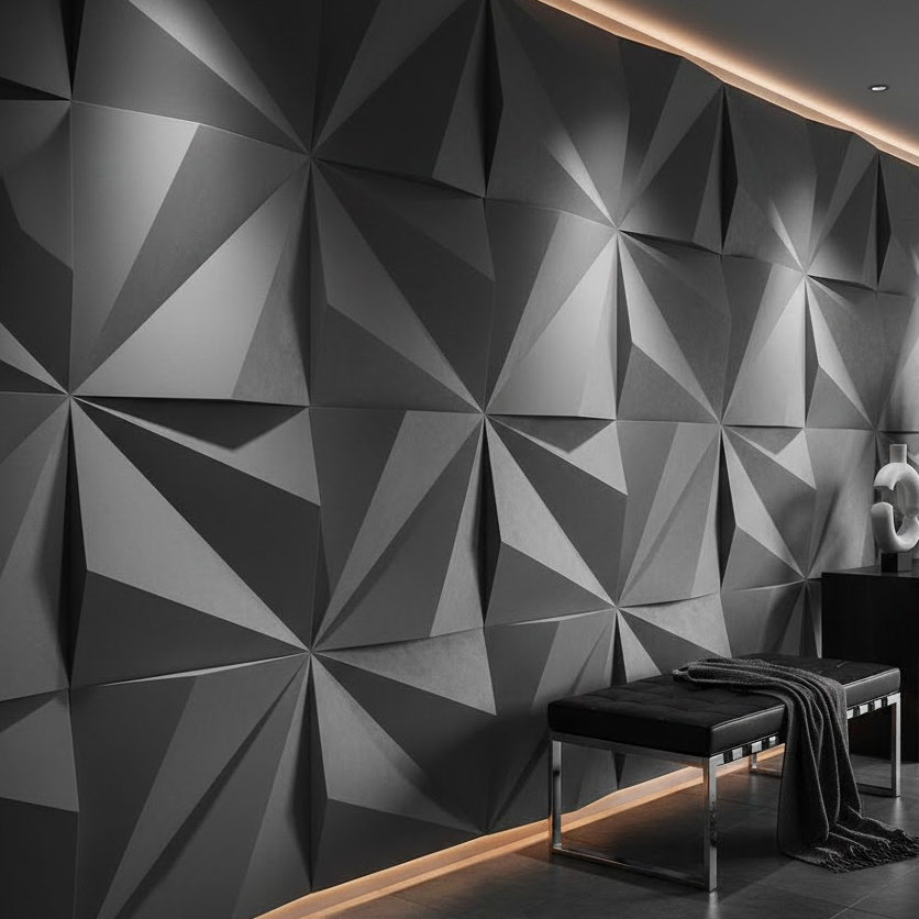 3d-textured-wall-panels-geometric-grey-entryway-modern-furniture-light-shadow