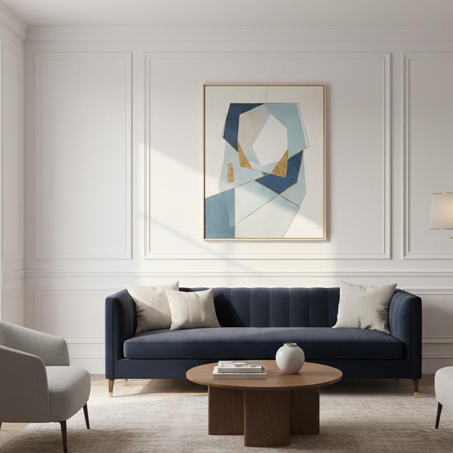 decorative-molding-panels-living-room-white-modern-artwork-elegant-sofa-natural-light