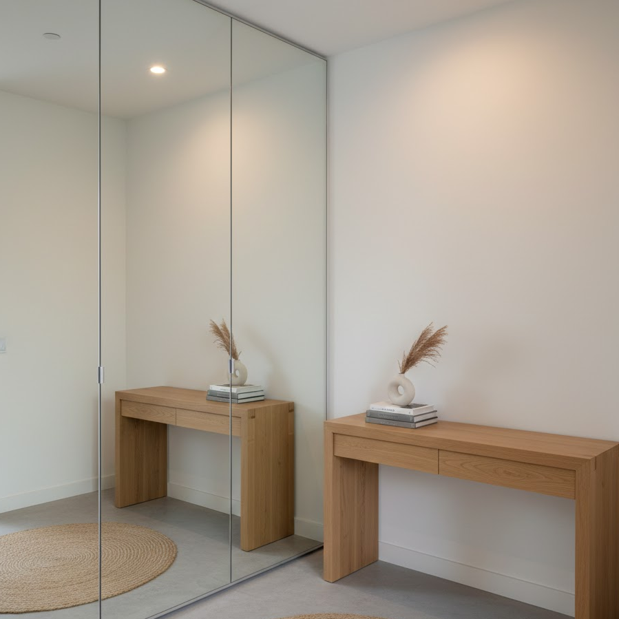 mirror-wall-panels-hallway-full-length-reflecting-space-minimal-console-decor