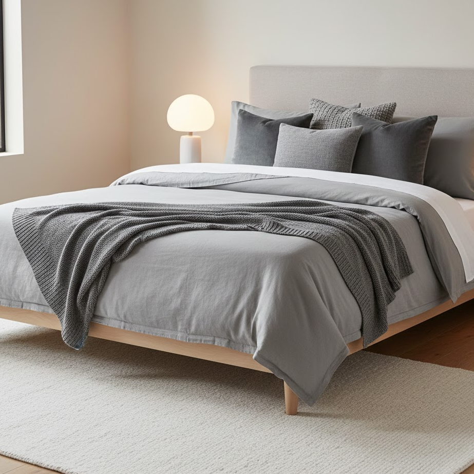 gray-layered-bedding-textured-comfortable-bedroom-neutral-soft-look