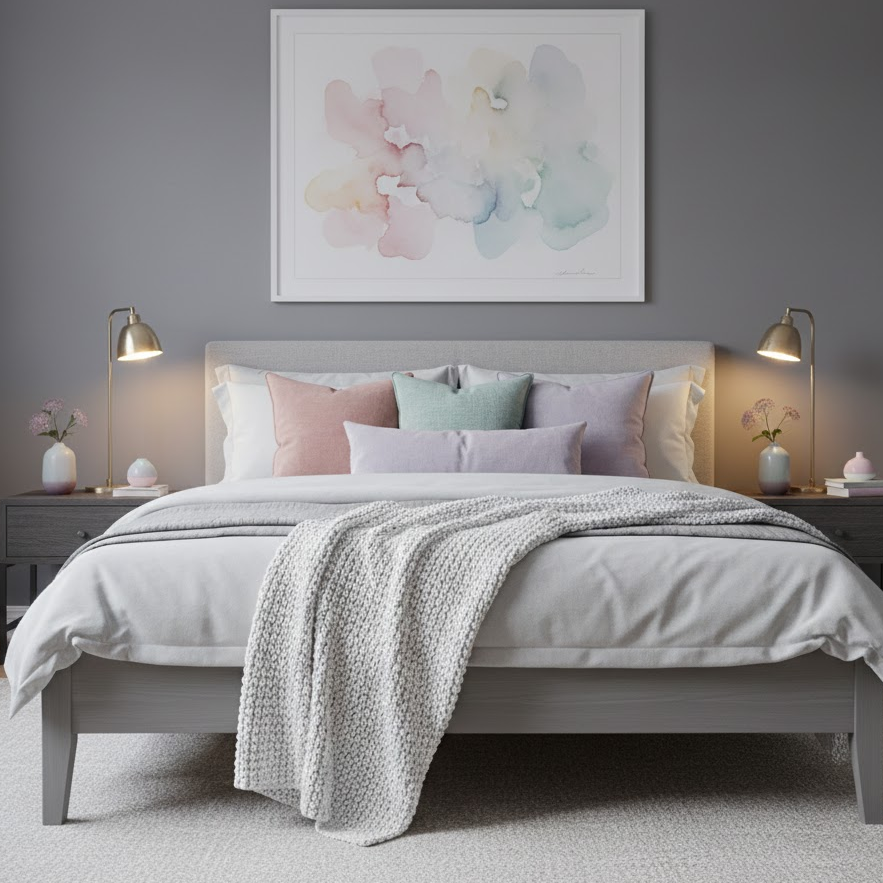 gray-bedroom-pastel-accents-soft-colors-calm-inviting-look