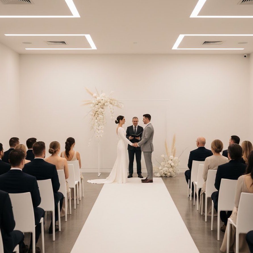 chapel-wedding-ceremony-stained-glass-pews-floral-decor