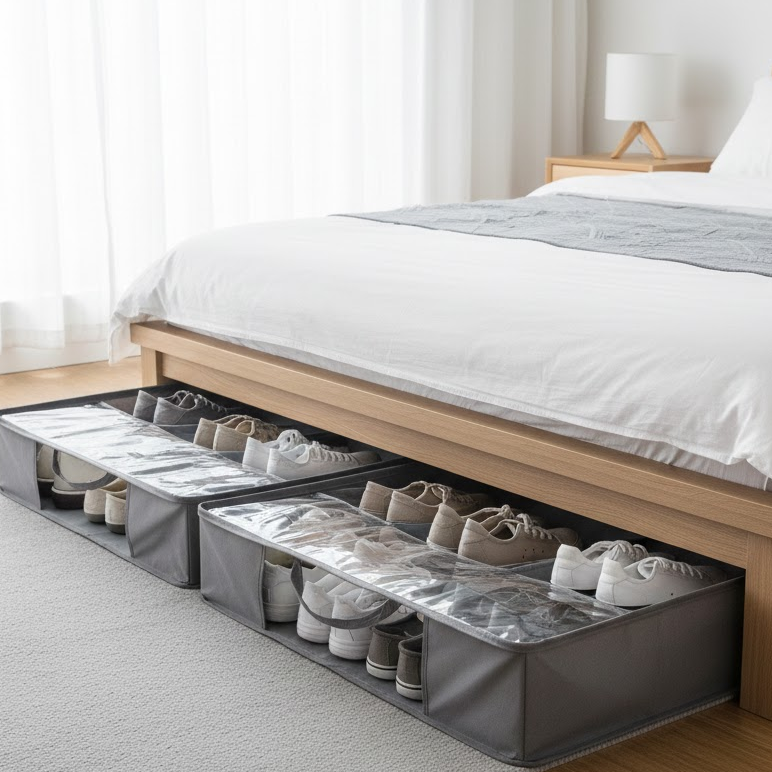under-bed-shoe-organizer-sliding-tray-space-saving-bedroom-storage