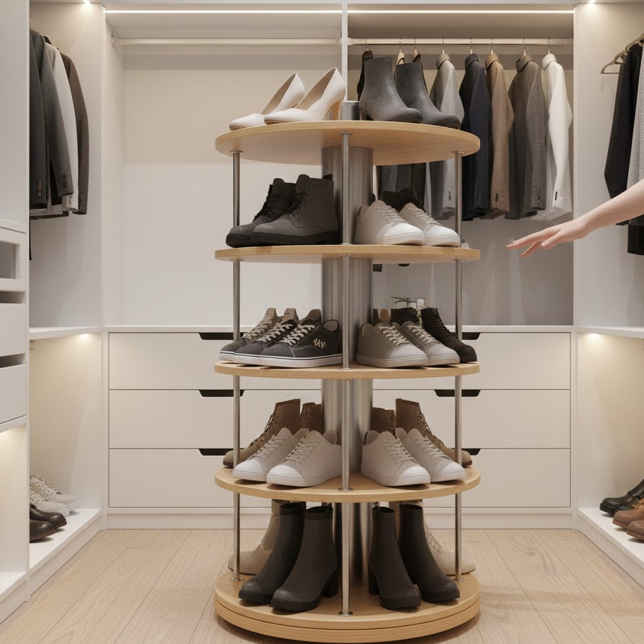 rotating-carousel-shoe-rack-round-compact-multi-level-storage