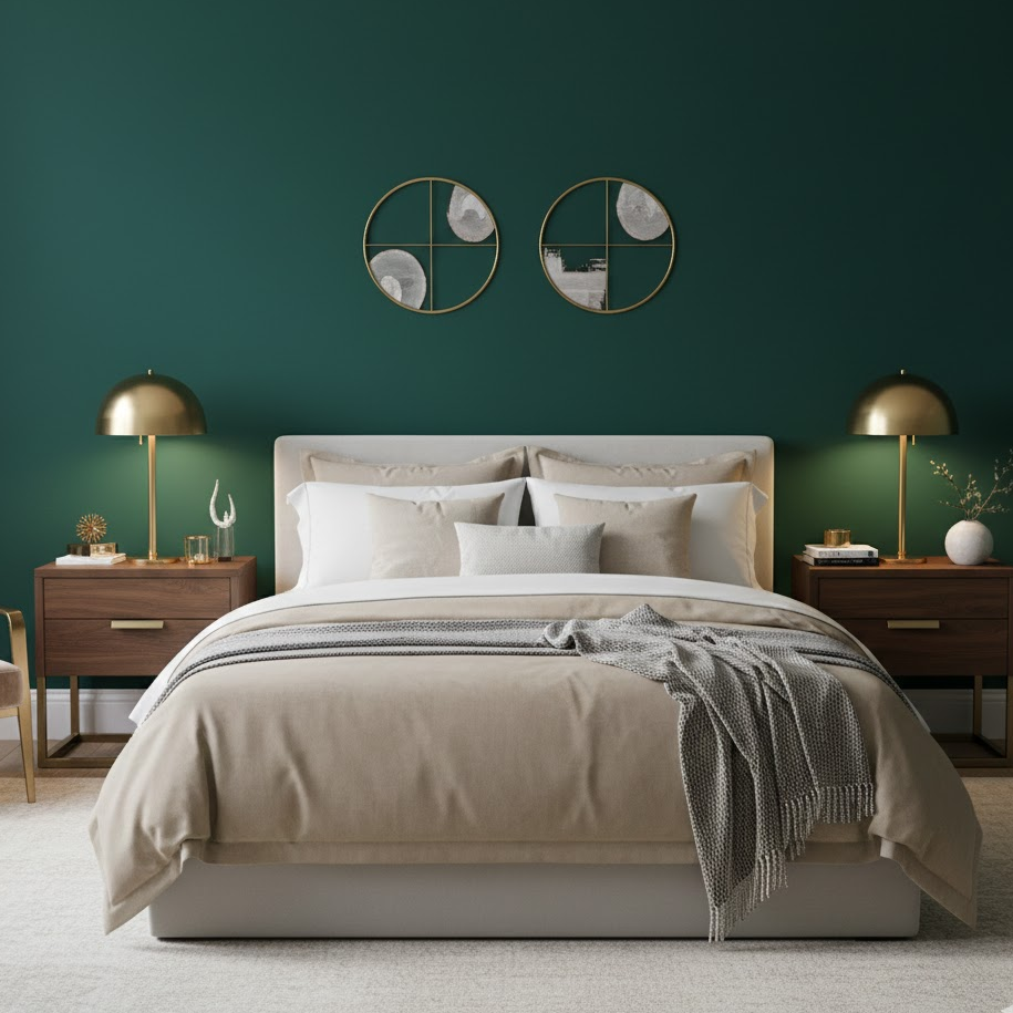 emerald-statement-wall-green-bedroom