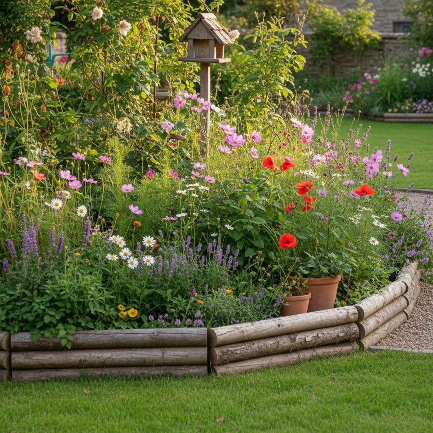 wooden-log-borders-garden
