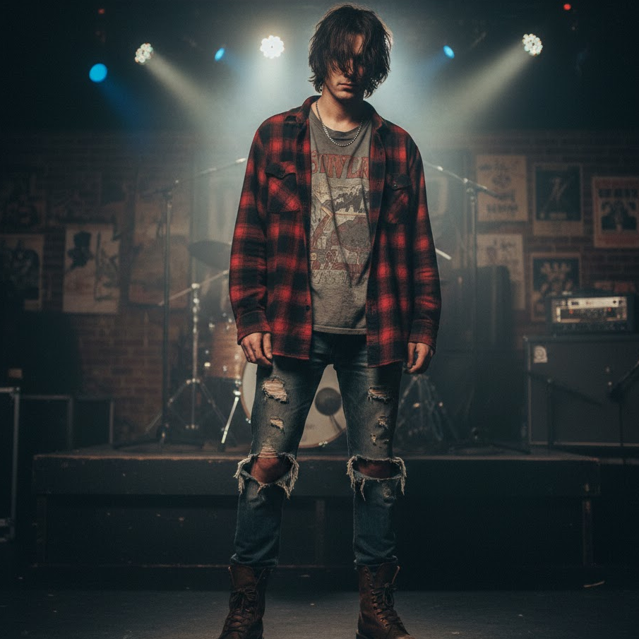 90s-grunge-rock-outfit-flannel-distressed-jeans-boots