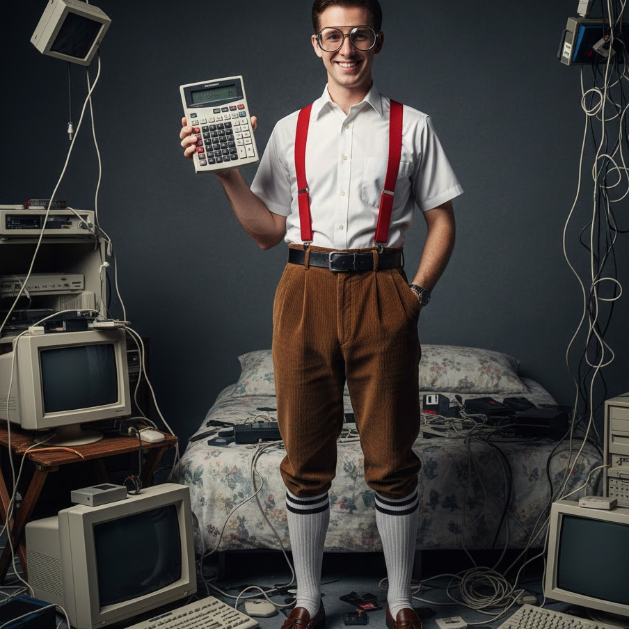 90s-tech-nerd-outfit-oversized-glasses-high-waist-pants