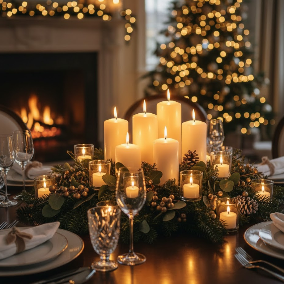 candle-lit-christmas-centrepiece-warm-glow-festive-table-decor-holiday-lighting