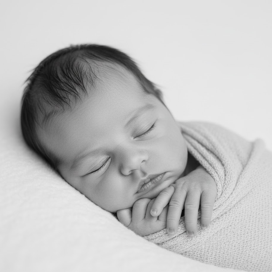 black-and-white-newborn-photoshoot-classic-timeless-baby-portrait-minimalist