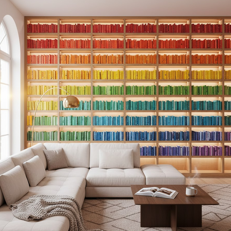 color-themed-book-arrangement-rainbow-shelves-artistic-home-library-decor