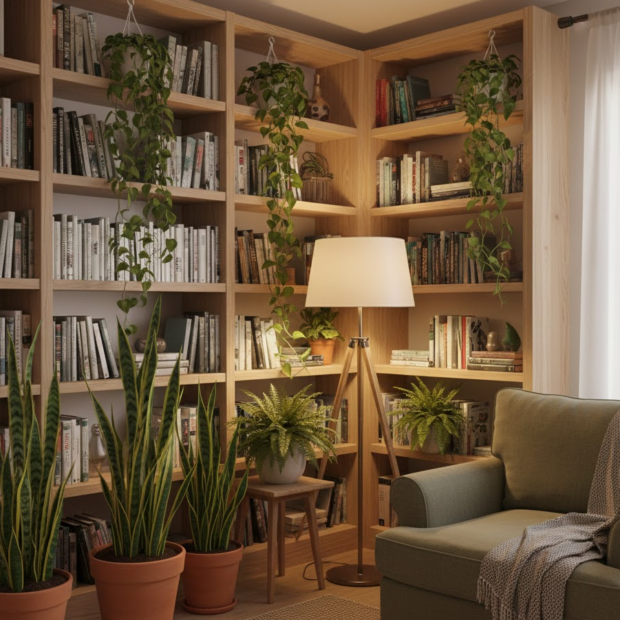greenery-filled-home-library-indoor-plants-fresh-reading-space-natural-vibes