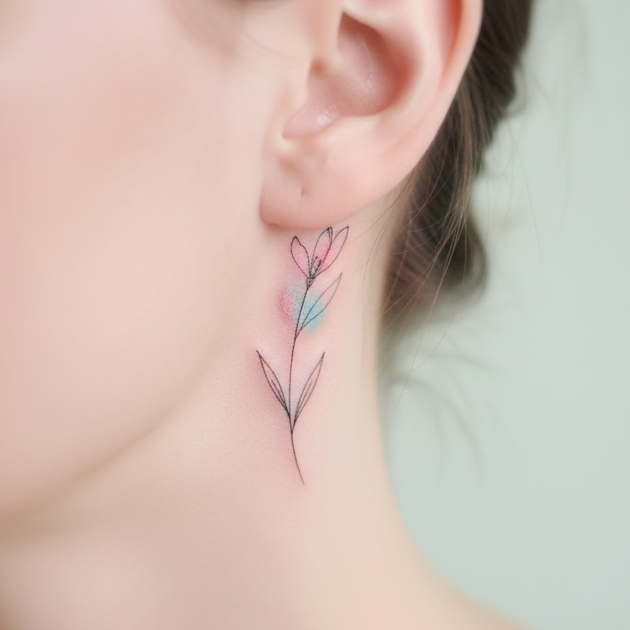 single-flower-stem-tattoo-behind-ear-delicate-floral-minimal-women-tattoo