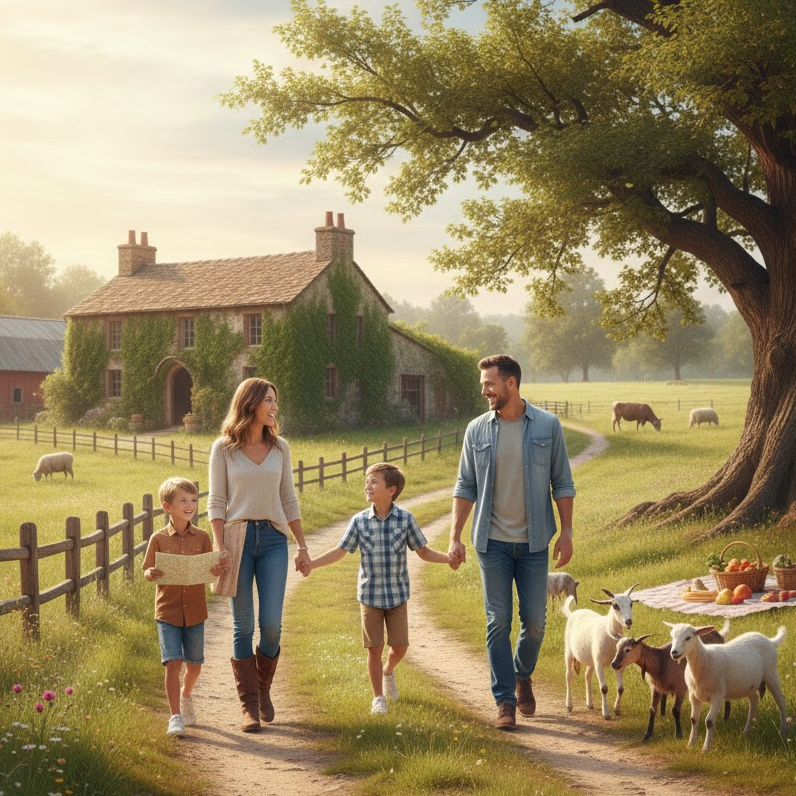 family-countryside-vacation-rural-life-farm-stay-open-fields-relaxing-trip