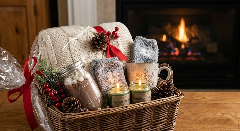 cozy-winter-christmas-gift-basket-blanket-hot-chocolate-festive-mug-holiday-gift