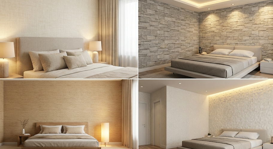 textured-wallpaper-bedroom-modern-neutral-walls-cozy-elegant-interior