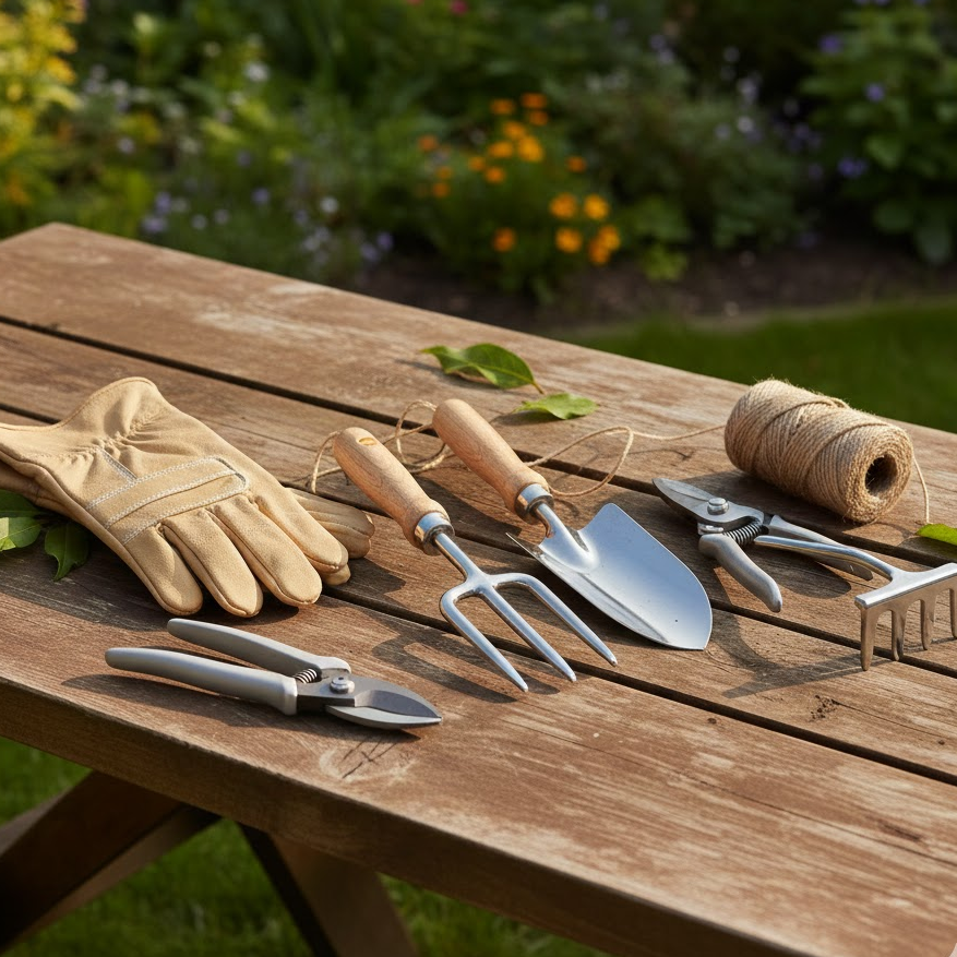 gardening-tool-set-gloves-trowel-pruners-essential-garden-tools