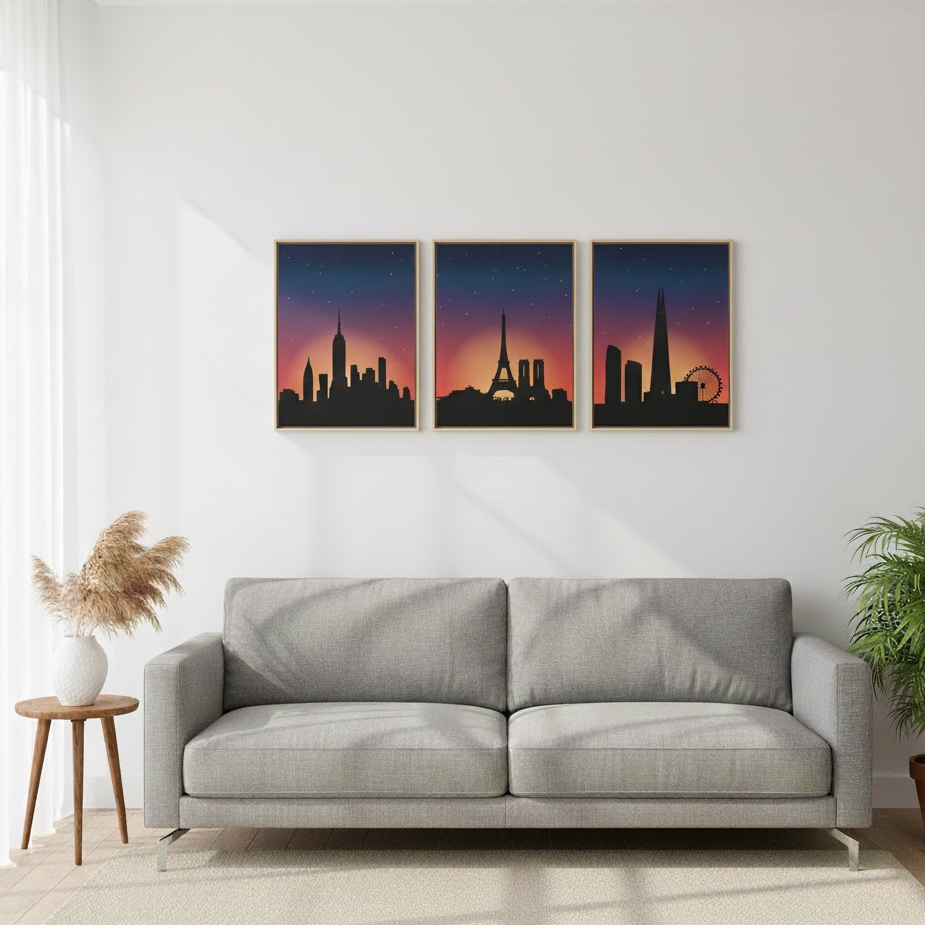 city-skyline-silhouette-canvas-gradient-sky-modern-art