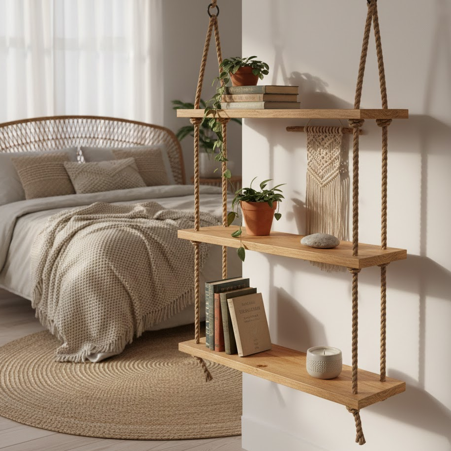 hanging-rope-shelves-bedroom-boho-style