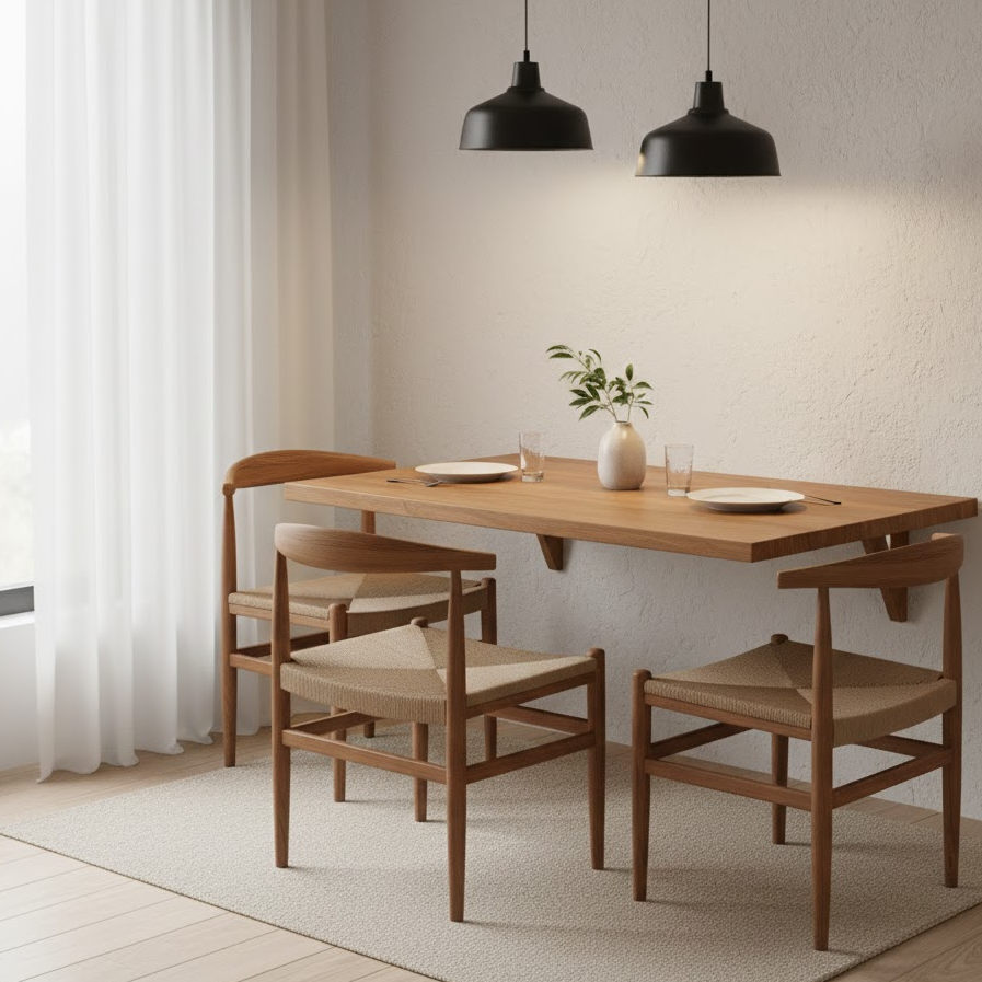 wooden-floating-dining-table-warm-modern-minimal-home-interior