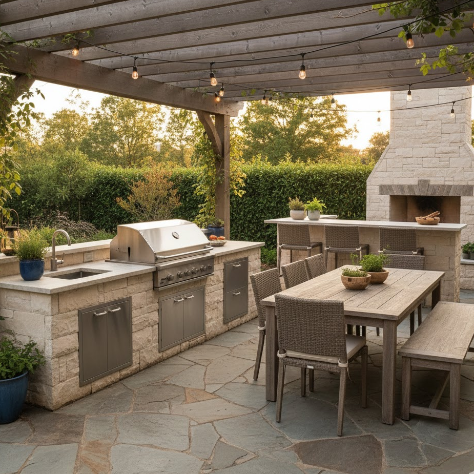 outdoor-kitchen-with-dining-area-family-gathering