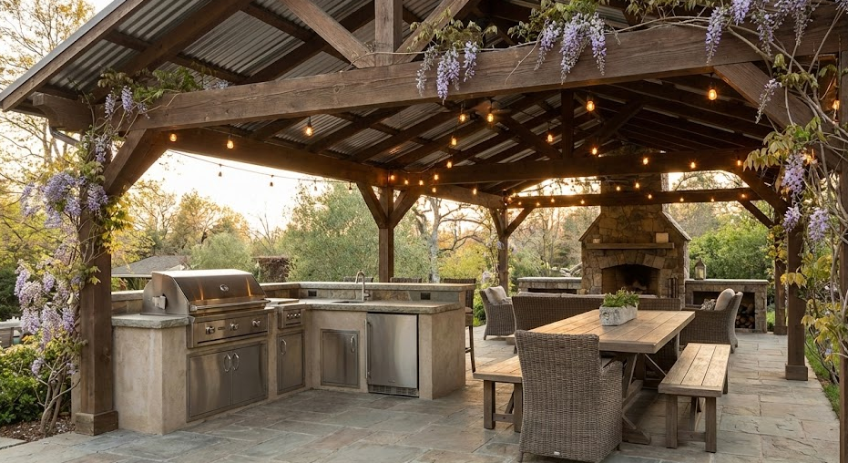 covered-outdoor-kitchen-pergola-roof-weather-protection
